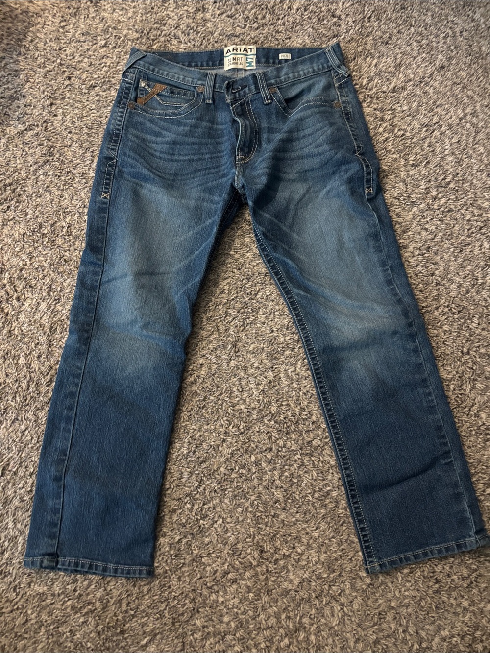 Ariat Men's Dark Blue Straight Jeans with Faded Whiskering